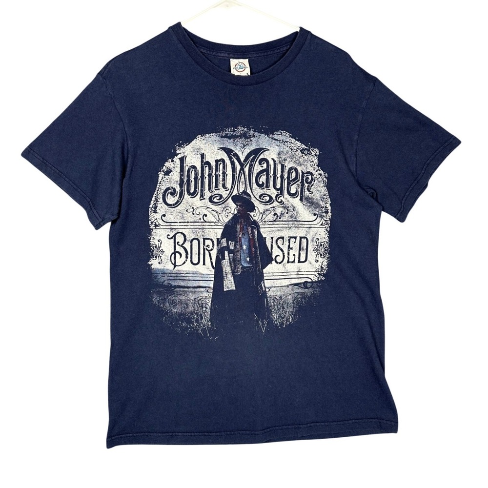 John Mayer T-Shirt Womens‎ Medium Navy Blue Born and Raised 2013 Tour Band Tee